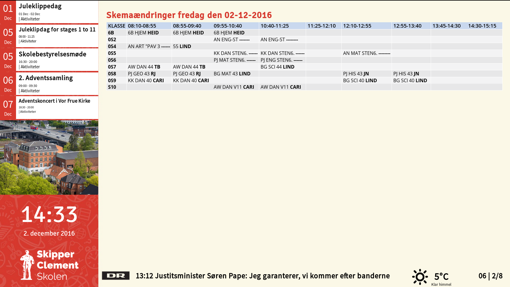 Eksempel på Screenpublisher opsætning med integration til SkoleIntra og udtræk af skemaændringer og kalender